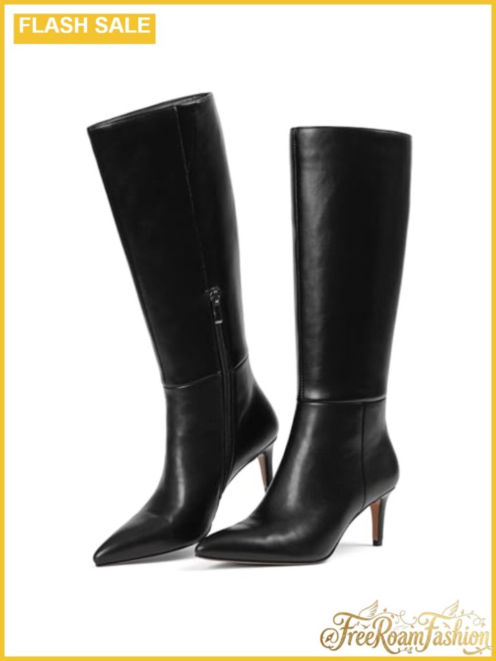 Pointed Toe Stiletto Heel Knee High Boots Faux Leather Side Zip